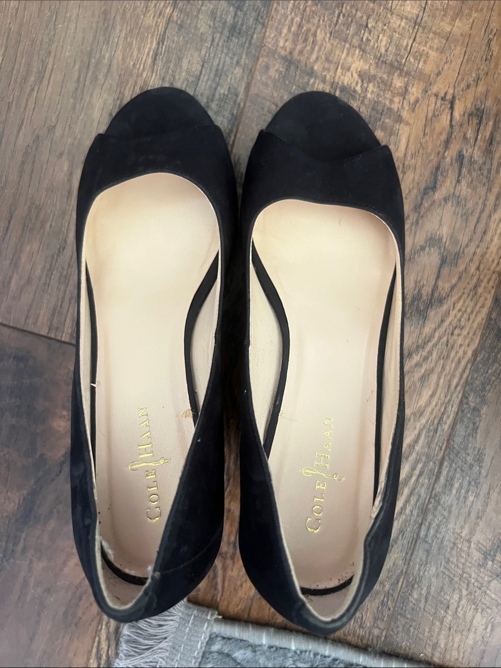 Cole Haan Black Suede Peep-Toe Heels